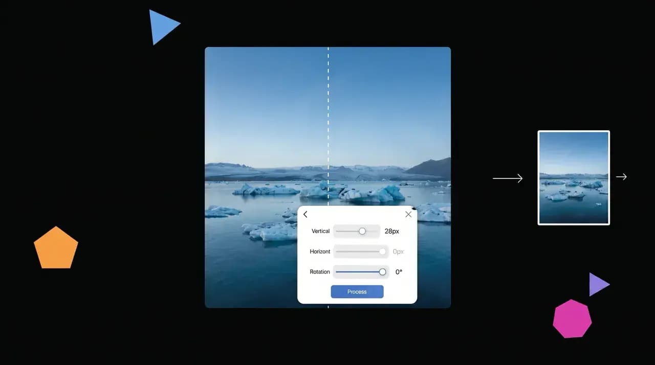 Image resizing interface showing a large image converted to a smaller format