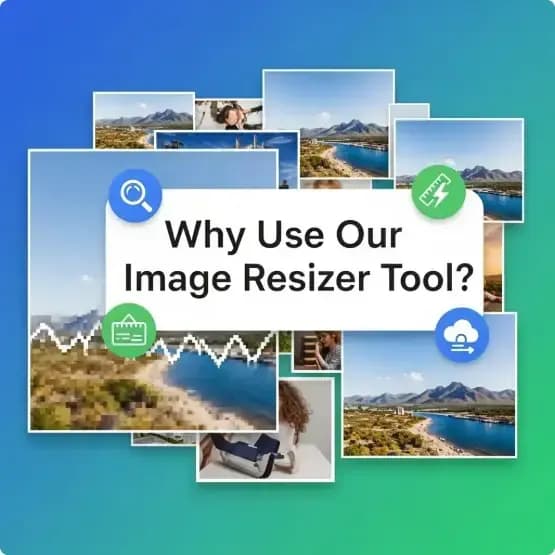 Digital artwork collage surrounding the message Discover a New Vision of Resizing
