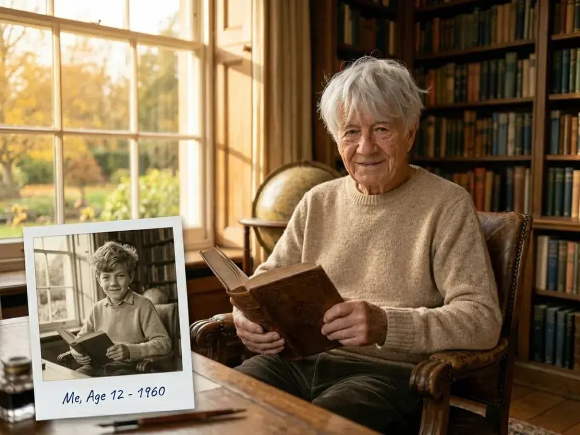 Man with a childhood portrait illustrating a social media age transformation