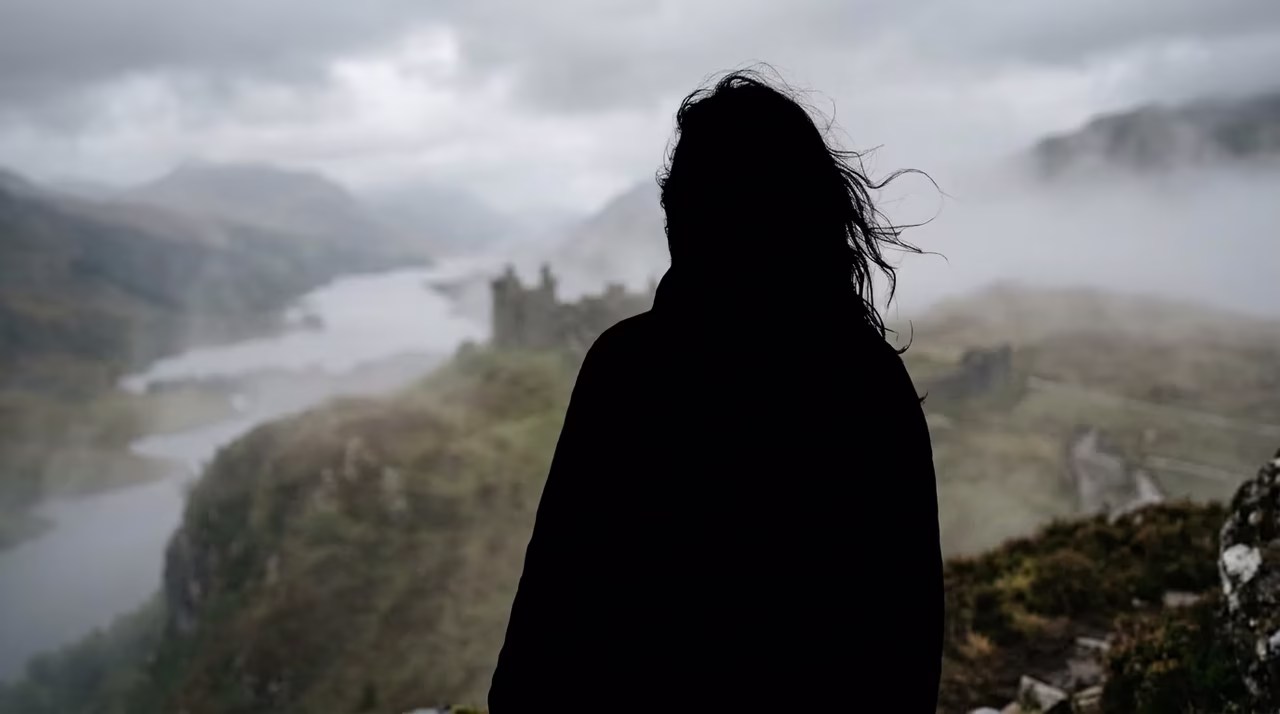 時を超えた黒いシルエットに変換された山のポートレート